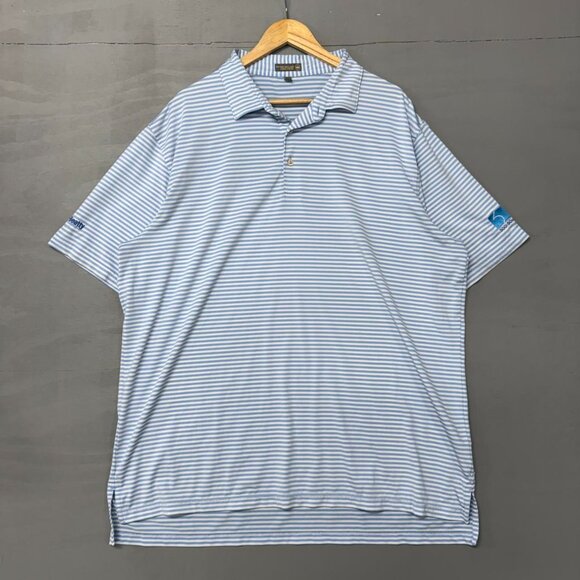 Peter Millar Summer Comfort Blue White Striped Collared Golf Polo Shirt XXL - Picture 2 of 7